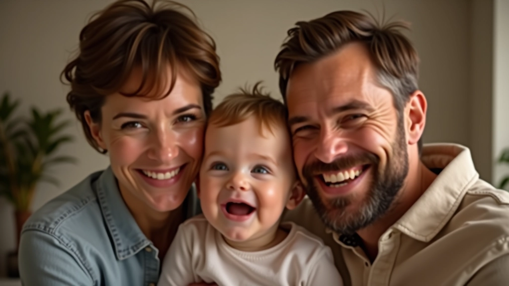 Spokojená rodina plánuje budoucnost - matka, otec a dítě se usmívají