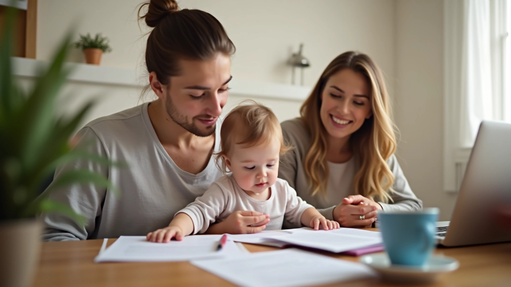 Rodič s dítětem studuje dokumenty týkající se příjmových limitů pro přídavek na dítě